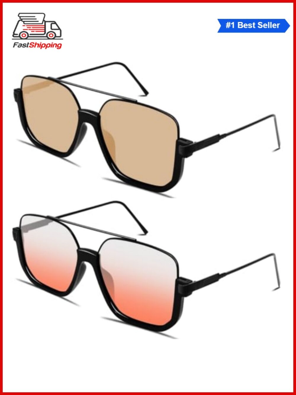 ✨ GUVIVI Square Oversized Aviator Sunglasses Semi-Rimless UV400 Retro 70s